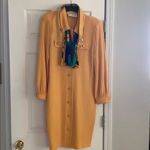 Yellow St. John button-up dress w/ belt and scarf